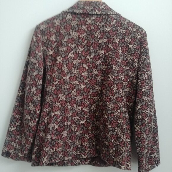 LL Bean brown cotton corduroy blazer jacket with cream pink blue floral … - Picture 3 of 14